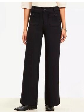 LOFT Black Palmer Ponte Wide-Leg Button Front Pants NWT